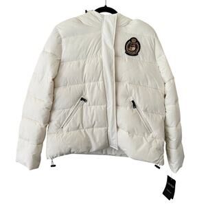 NWT Ralph Lauren White Crested Stretch Short Puffer Poly Full Zip Jacket Women-L